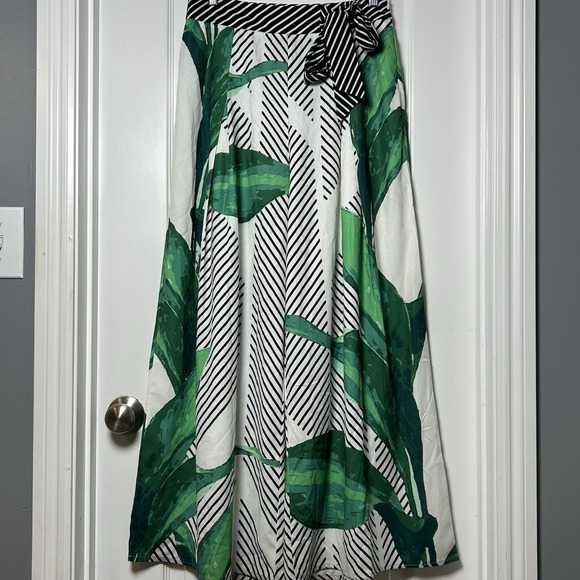 Vici Pants - VICI Tropical Banana Leaf Stripe Bold Mixed Print Bow Tie Flowy Wide Leg Pants
